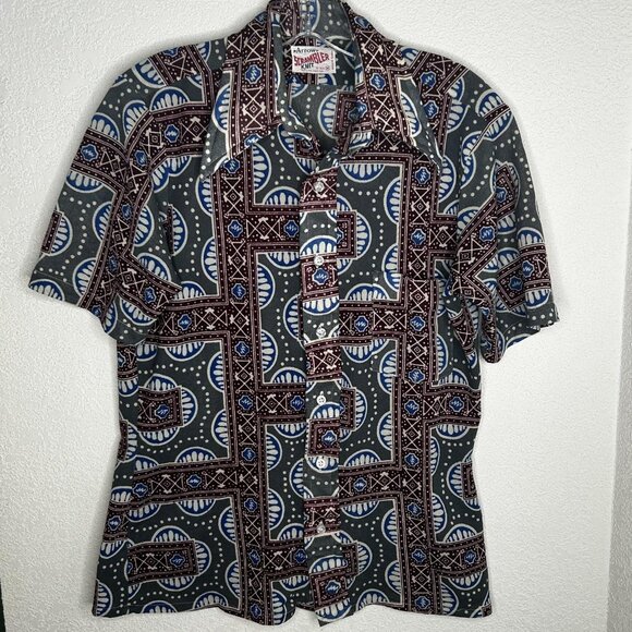 VINTAGE Arrow Shirt Mens M Scrambler Knit Geometric Polyester Disco 70s Funky - Picture 2 of 10
